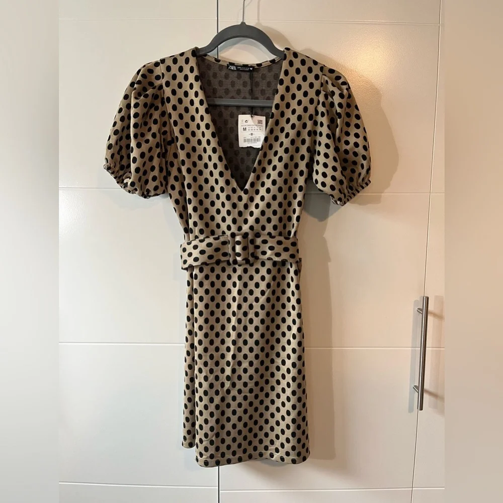 NWT Zara Belted Polka Dot Dress Size Medium